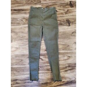 Free People Women's Size 27 Pull On Green Skinny Jeans Stretch Frayed Raw Hem